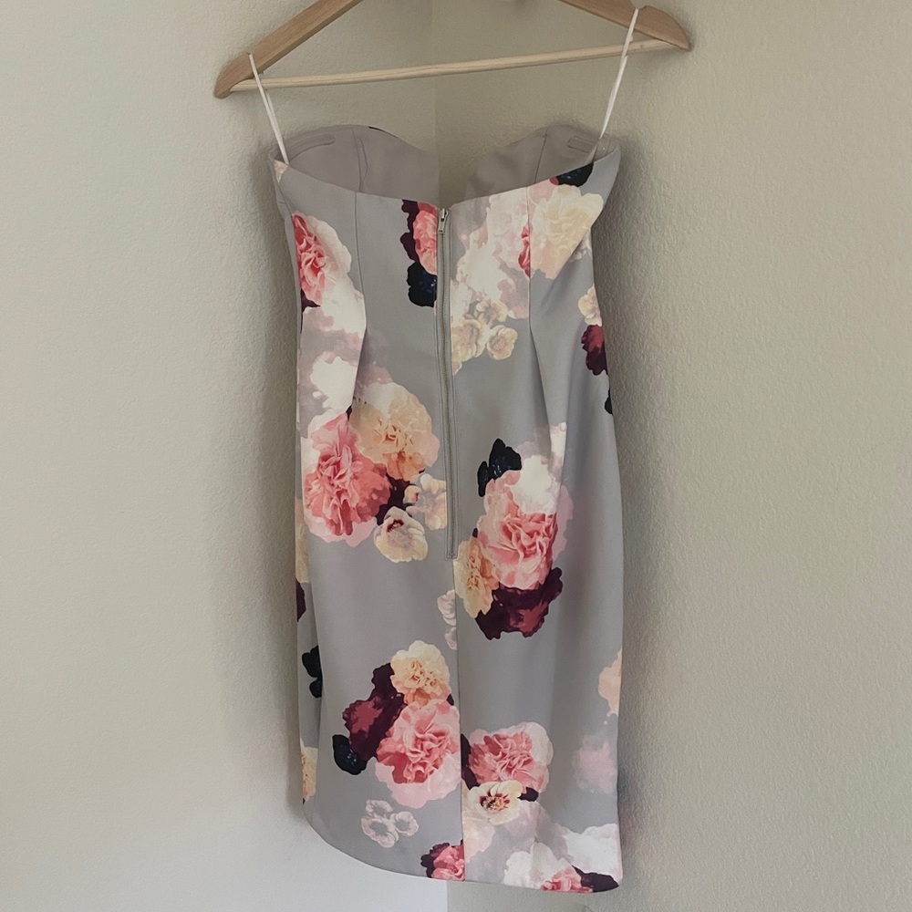 KEEPSAKE the Label Strapless Floral Mini Dress in Light Gray and Blush - Picture 4 of 5